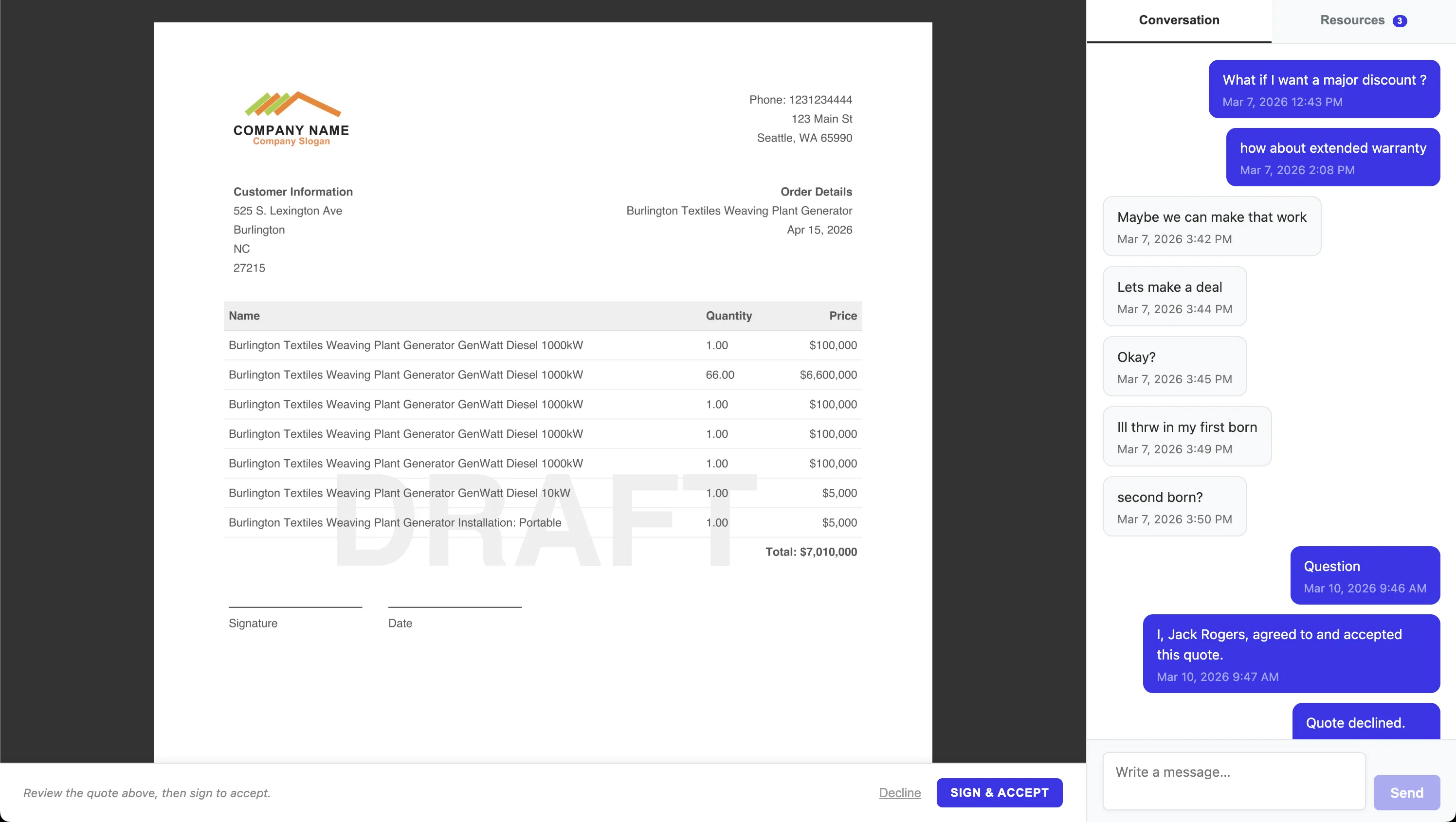 After SilkQuote - one-click quoting