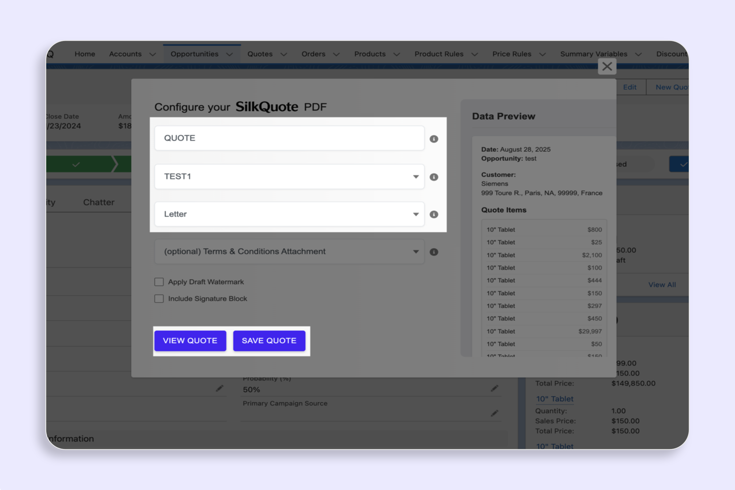 Generate a Quote PDF from an Opportunity