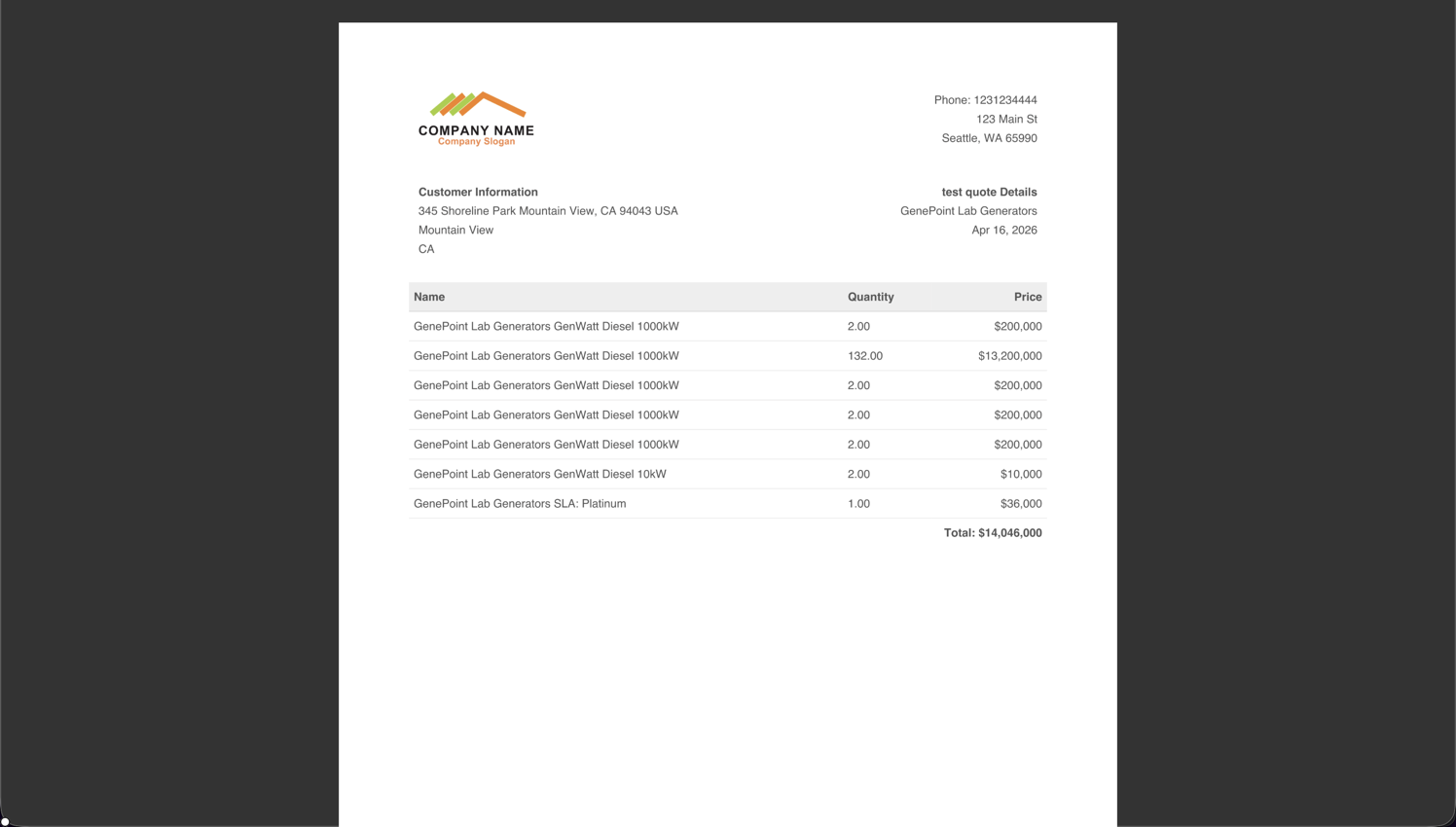 After SilkQuote - customer-ready branded quote PDF