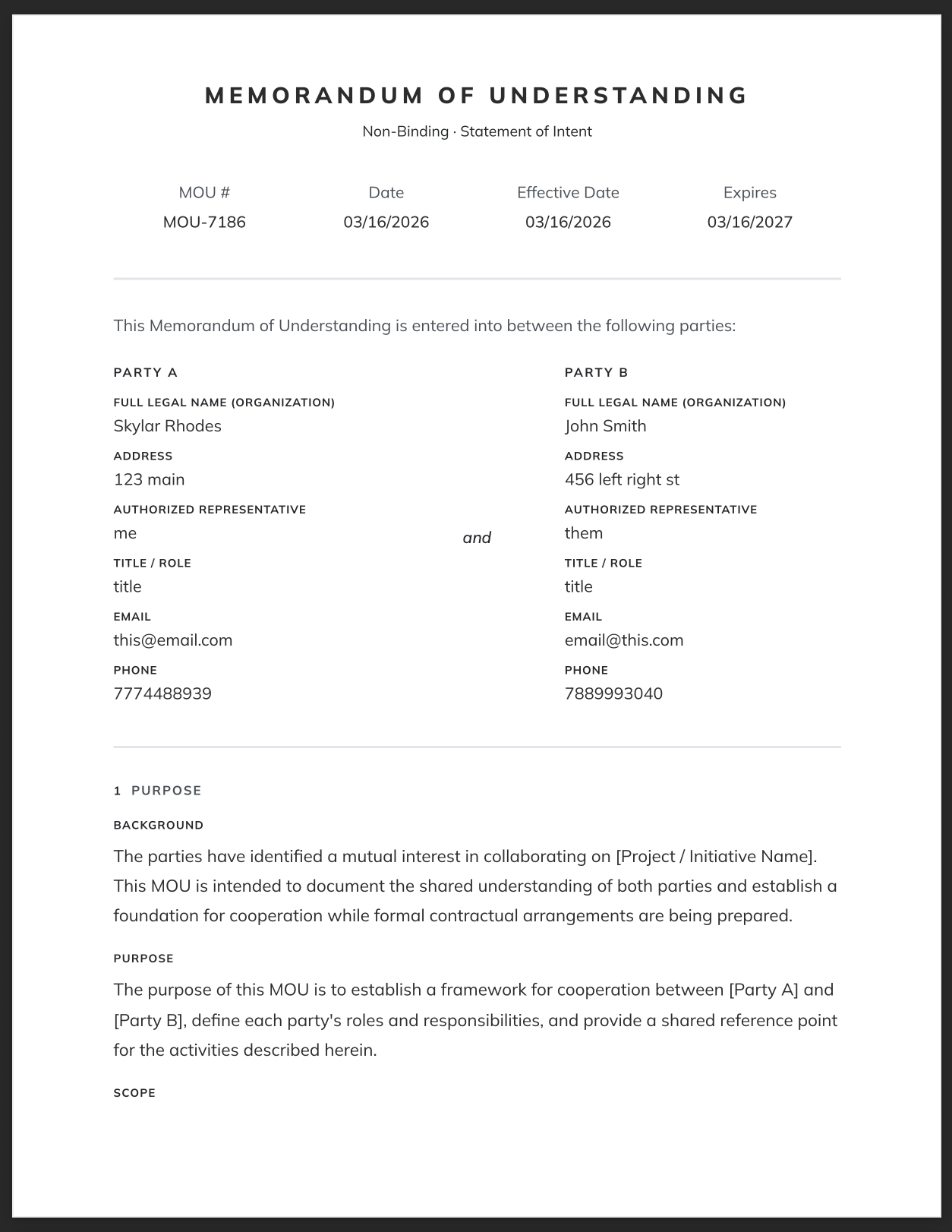 Free MOU Template Builder