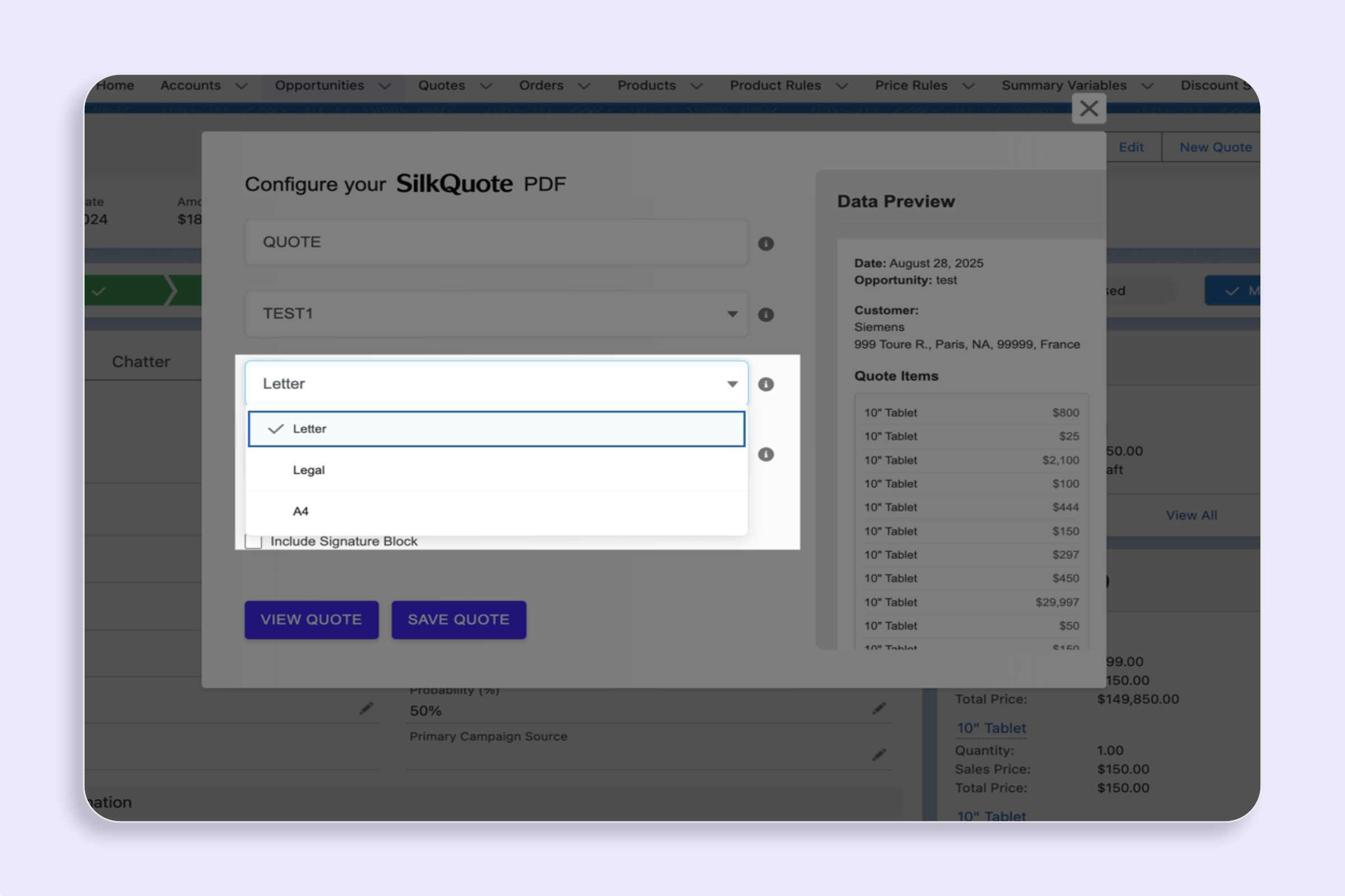 Set Paper Size for Your Quote